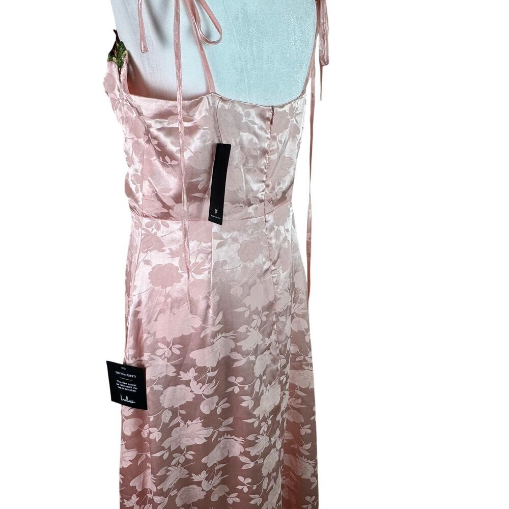 Lulus Pink Satin Floral Midi Dress Embroidered Large NWT Wedding Y2K Fairy - Picture 6 of 15